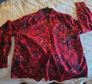 White House Black Market Red Floral Blouse